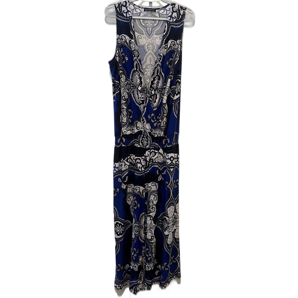 INC International Concepts Sleeveless Wide Leg Jumpsuit Blue Paisley Medallion M